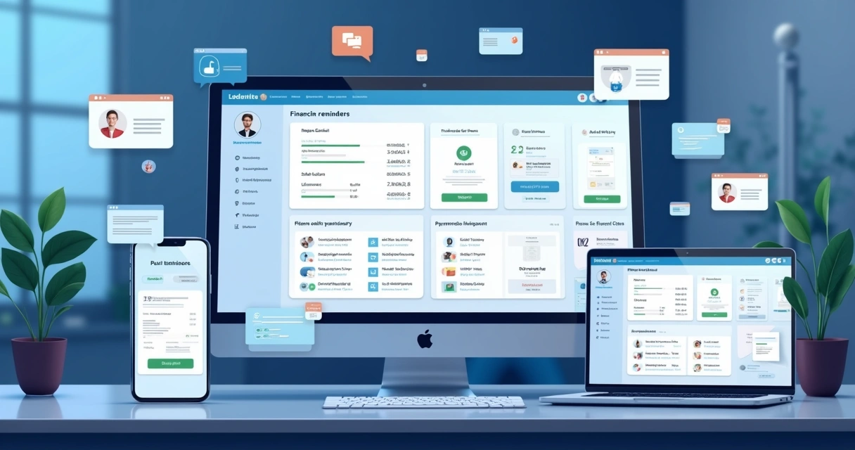Sistema automatizado enviando notificações de cobrança para clientes em diferentes dispositivos 