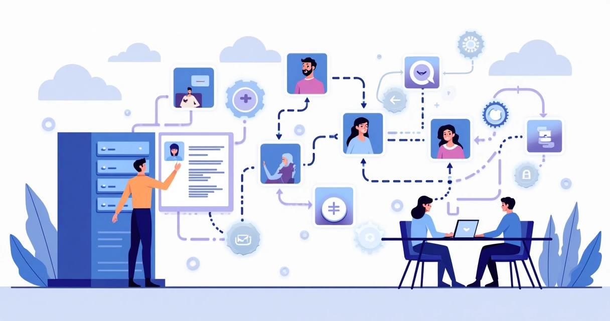 Workflow de automação com elementos humanos e digitais conectados 