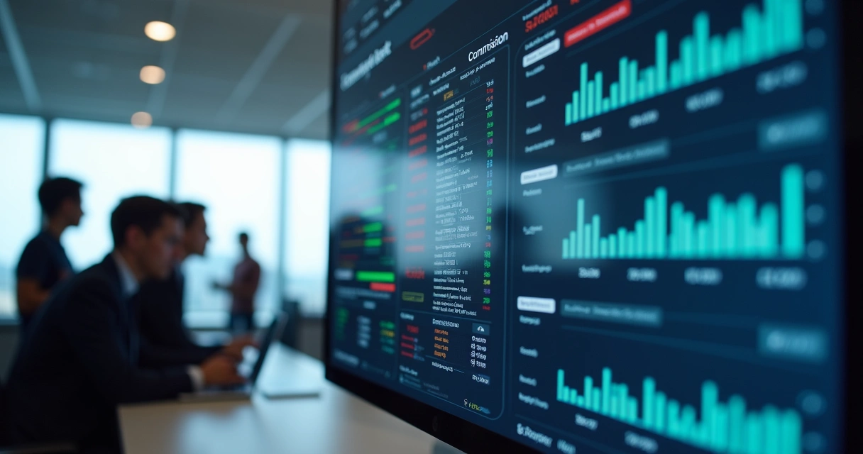 Painel digital mostrando automatização de cálculo de comissões.