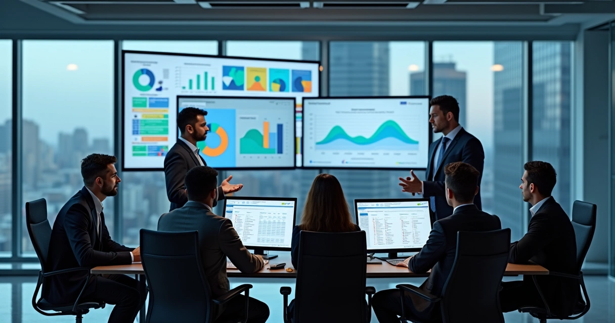 Equipe de tecnologia analisando automação financeira em escritório moderno 