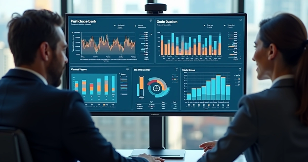 Painel digital mostra conciliação bancária automatizada com gráficos coloridos 