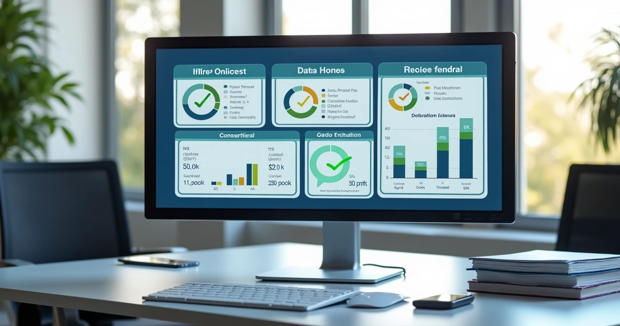 Tela de computador exibindo dashboards de consultas automatizadas de CNDs com gráficos e status de INSS, FGTS e Receita Federal