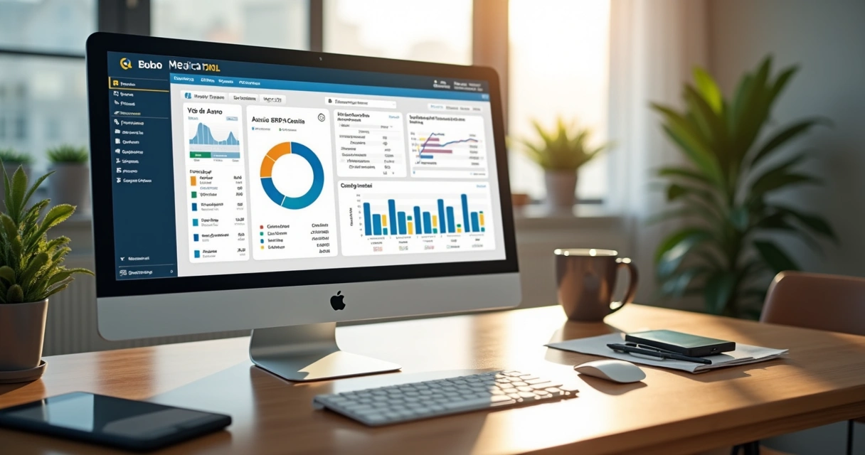 Controle contábil automatizado por sistema ERP em ambiente de escritório. 