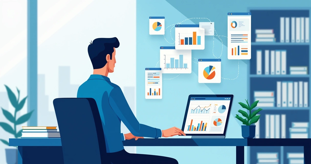 Contador usando notebook com múltiplos gráficos na tela 