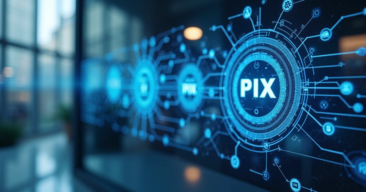 Automação digital representando processo contábil com ícones de Pix 