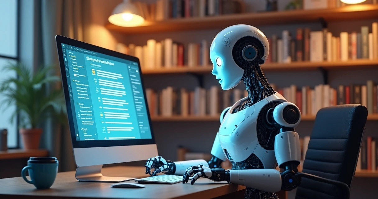 Representação de robô escrevendo post em blog 