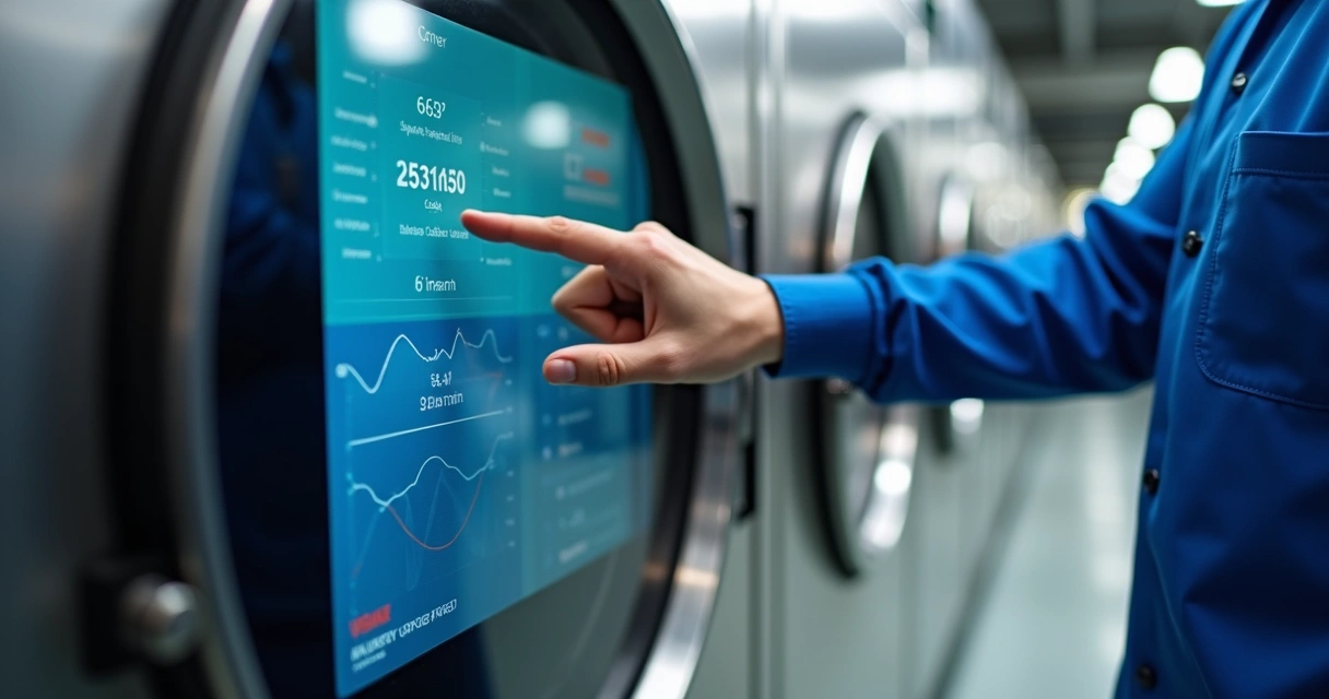 Painel digital de automação em lavanderia industrial