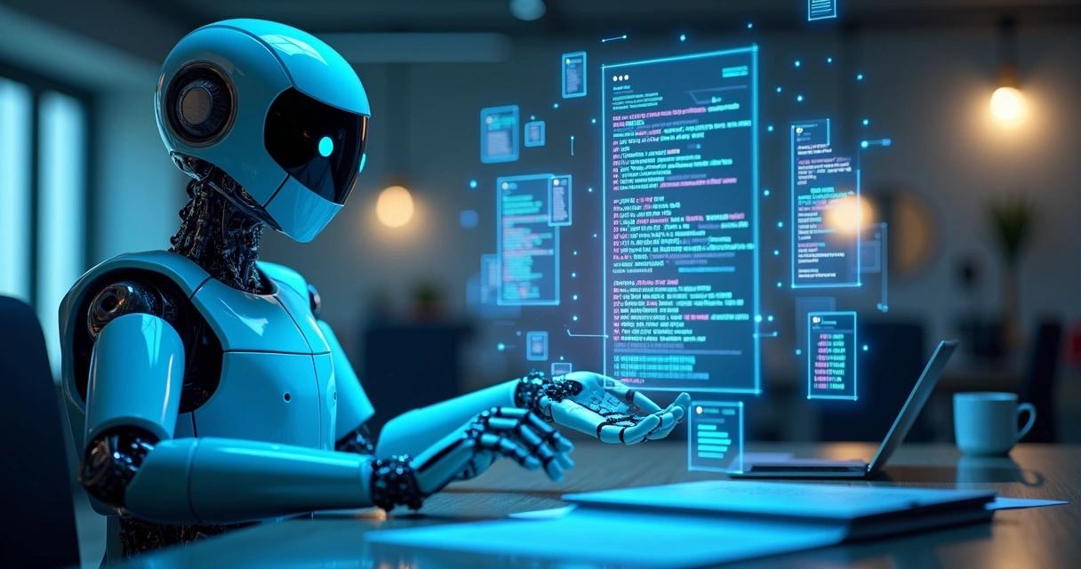 Robô digital analisando documentos fiscais digitais 