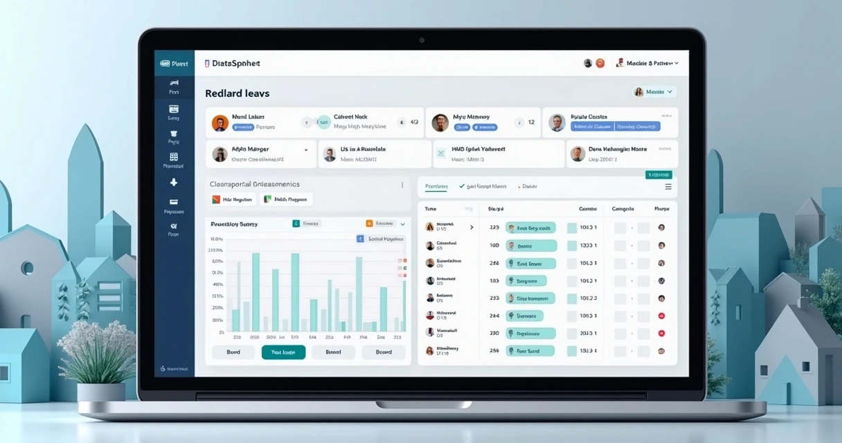 Painel de automação de CRM exibindo leads imobiliários organizados em categorias 