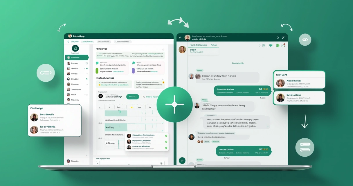 Integração CRM e WhatsApp, mostrando telas conectadas 