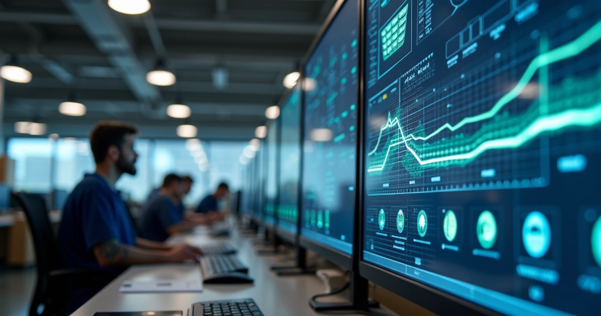 Linha de produção automatizada processando pedidos em caixas 