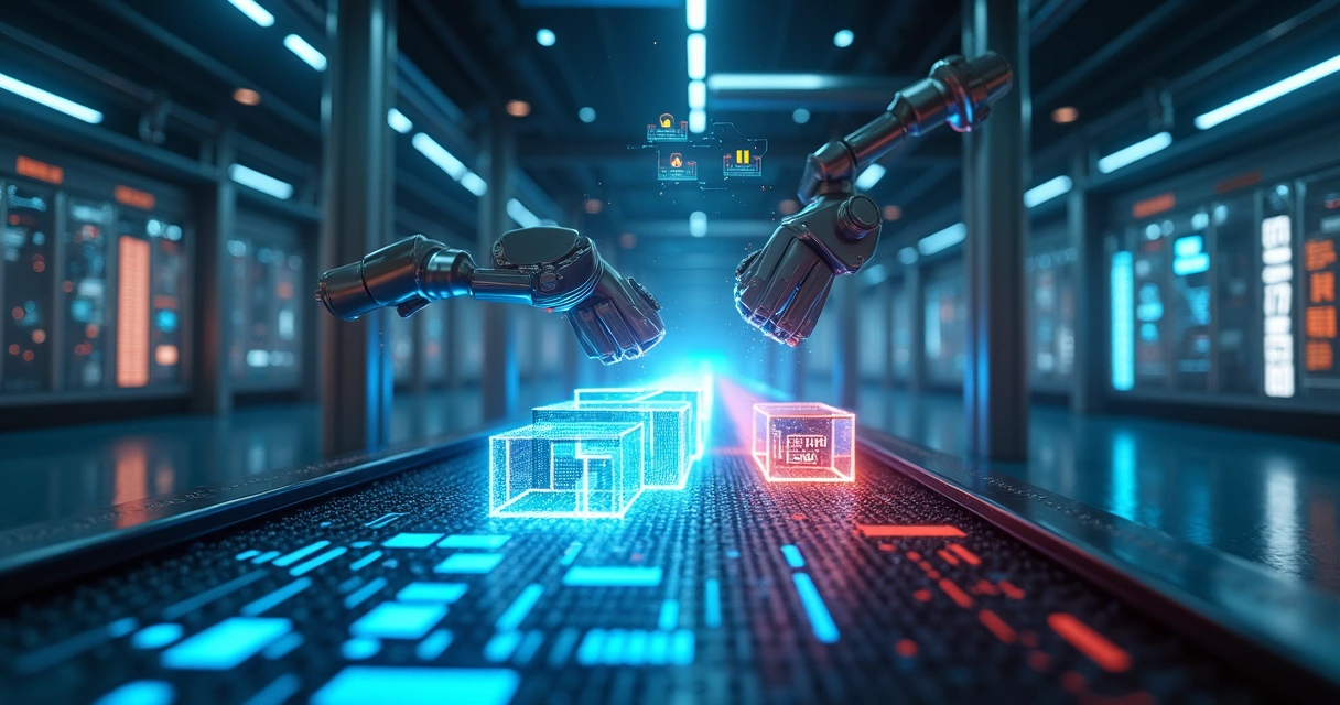 Linha de montagem digital filtrando dados confidenciais 