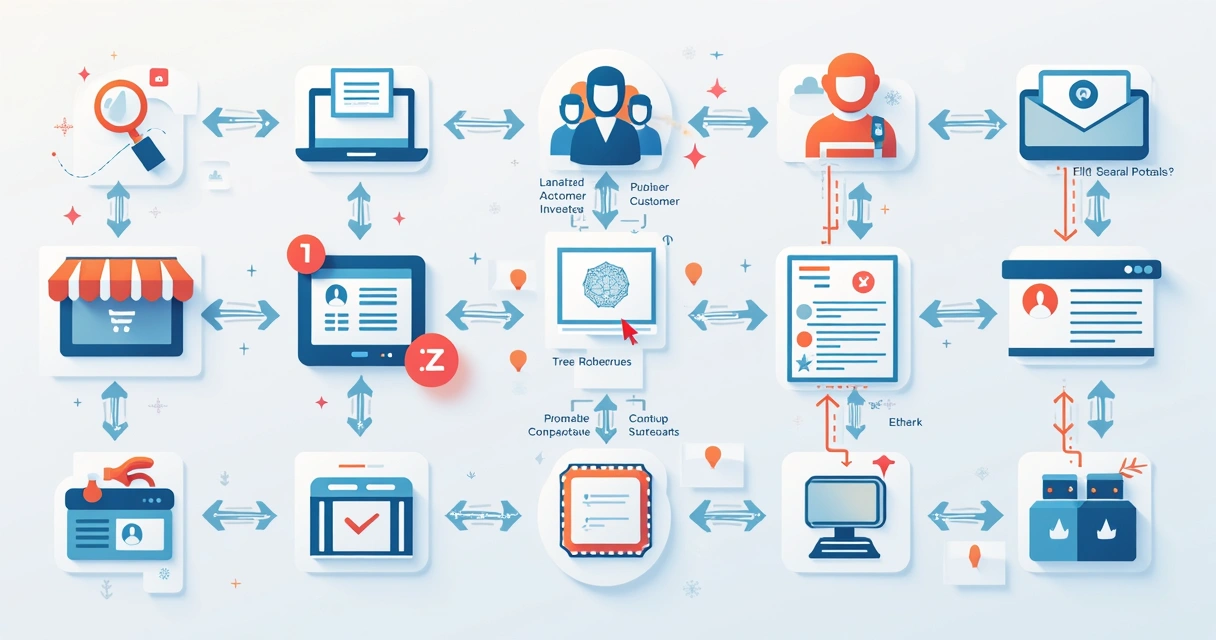 Representação visual de automação de campanhas no e-commerce, com fluxos e grupos de clientes 