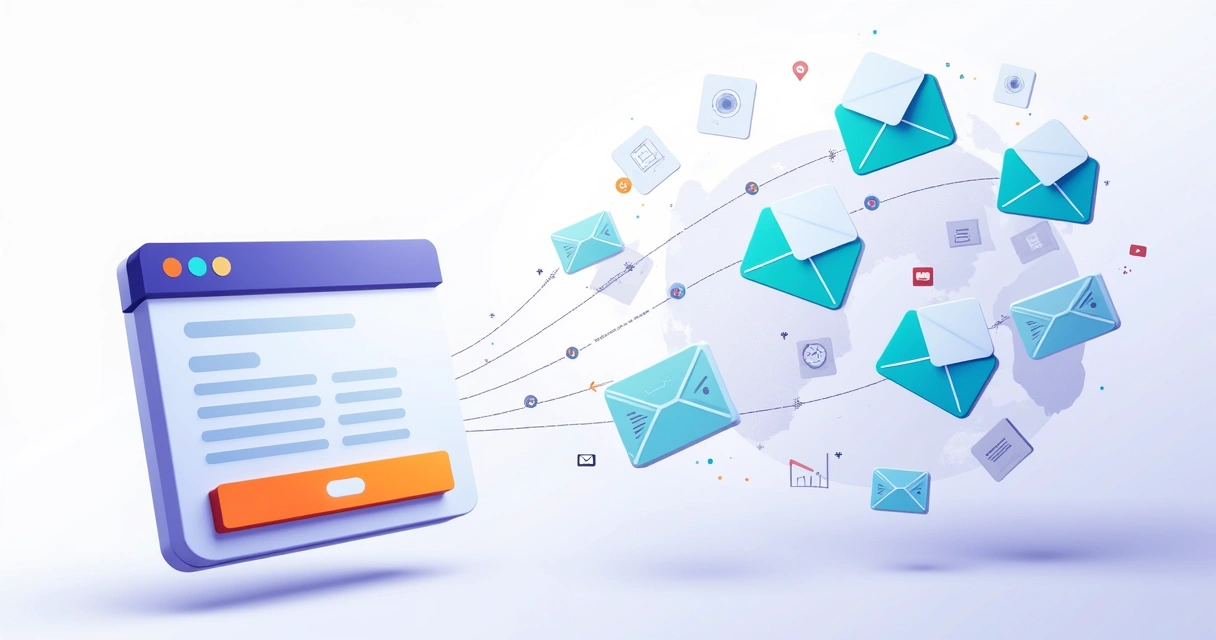 Fluxo automatizado conectando landing page a ícones de email 