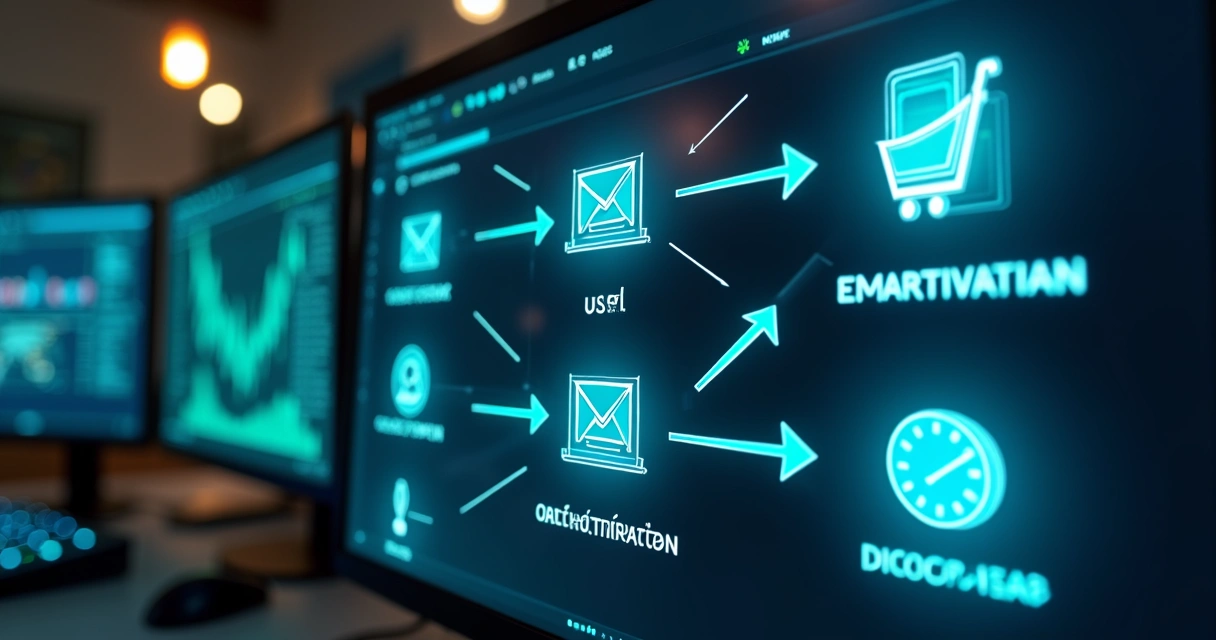 Fluxo de automação de e-mail marketing com diferentes ações de envio