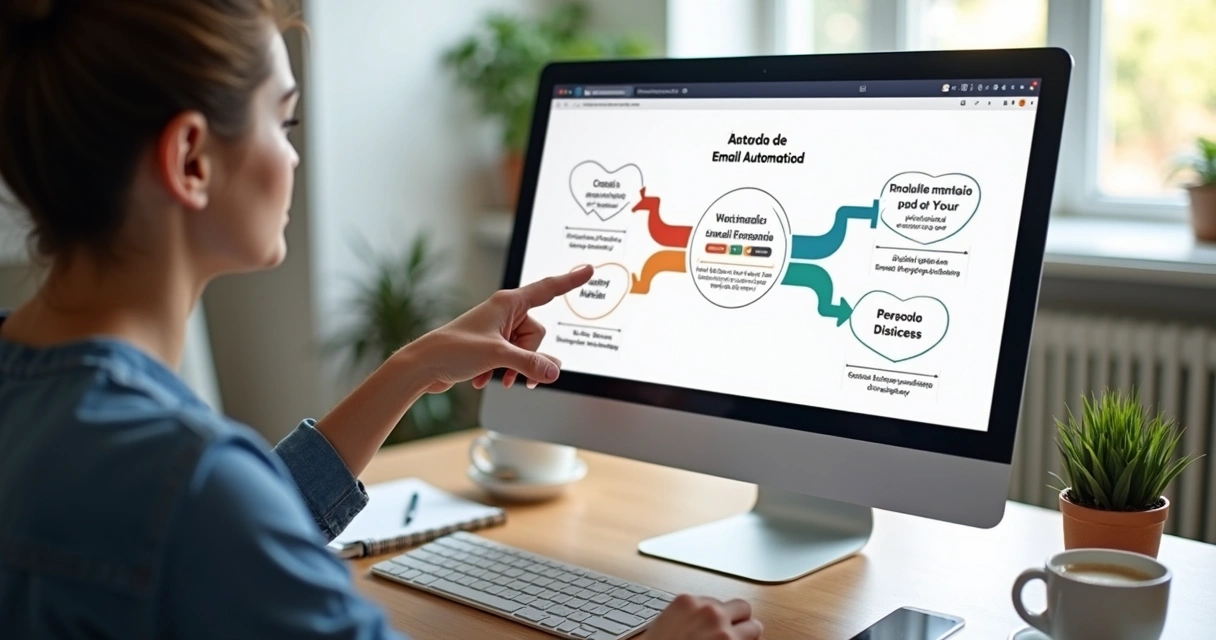 Fluxo simples de automação de e-mails em tela de computador