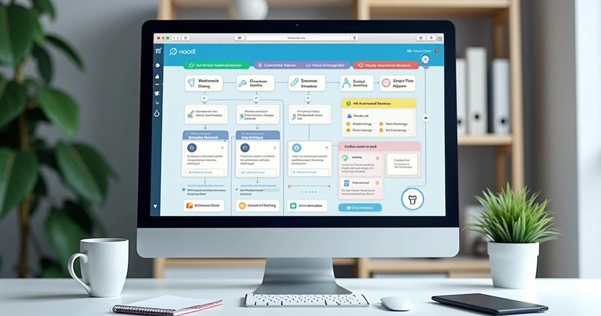 Tela de computador exibindo automação de e-mails para clínica odontológica 
