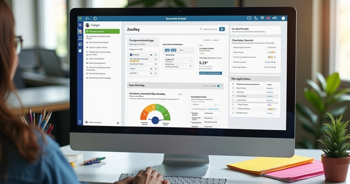 Painel de automação escolar mostrando avisos automáticos. 