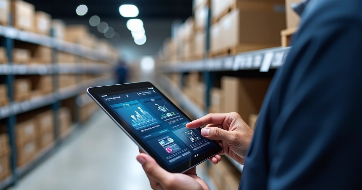 Tecnologia digital mostrando automação dos processos de controle de estoque. 