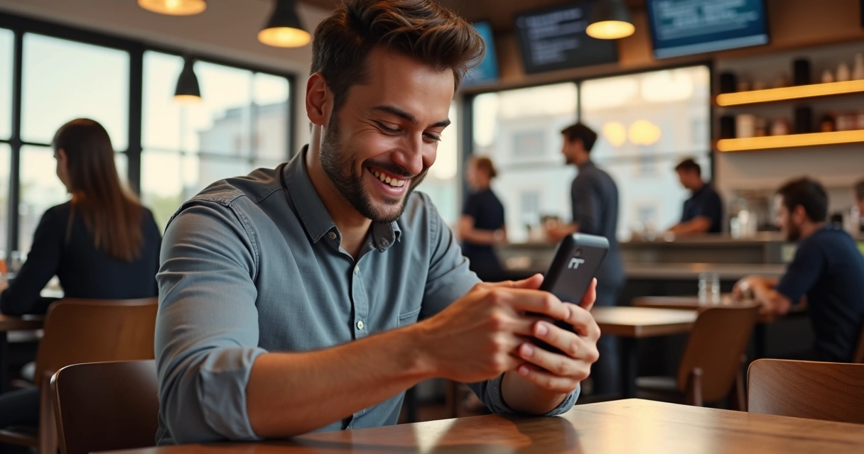 Cliente recebendo pesquisa de satisfação no celular após refeição