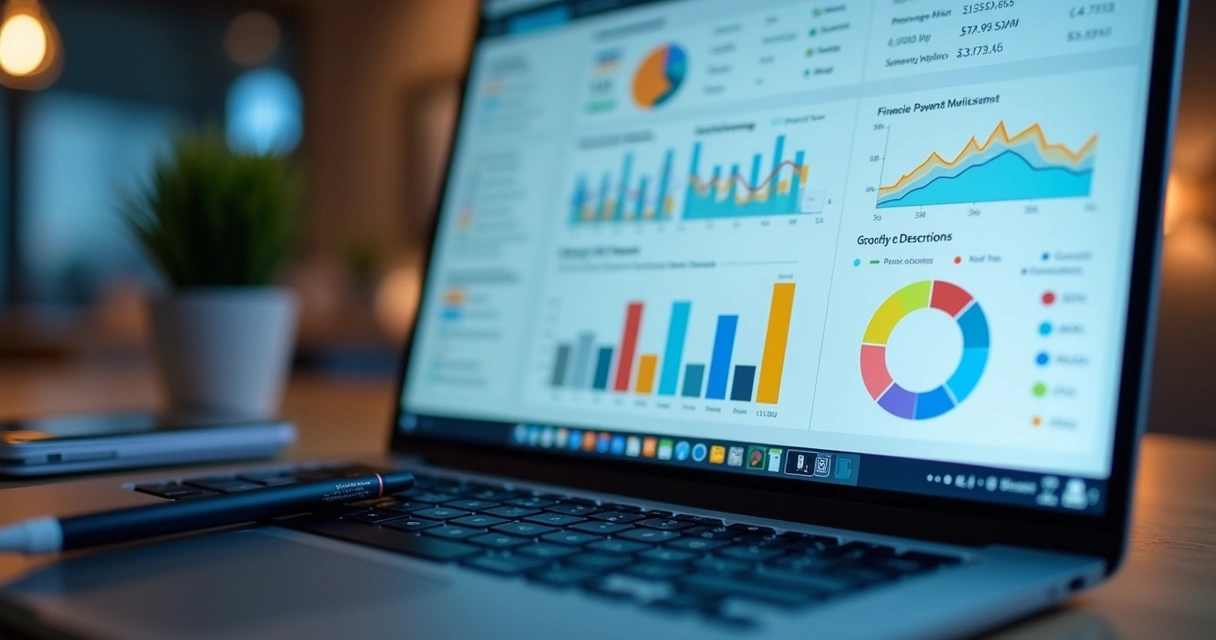 Interface de sistema mostrando automação de pagamentos e gráficos. 