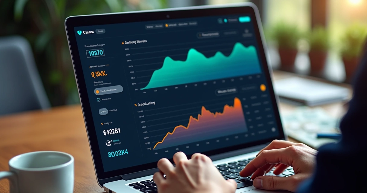 Painel digital de automação financeira com gráficos e integrações bancárias 