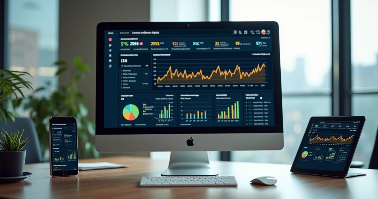 Dashboard financeiro digital com gráficos, indicadores e automação integrada a sistemas de vendas e atendimento 