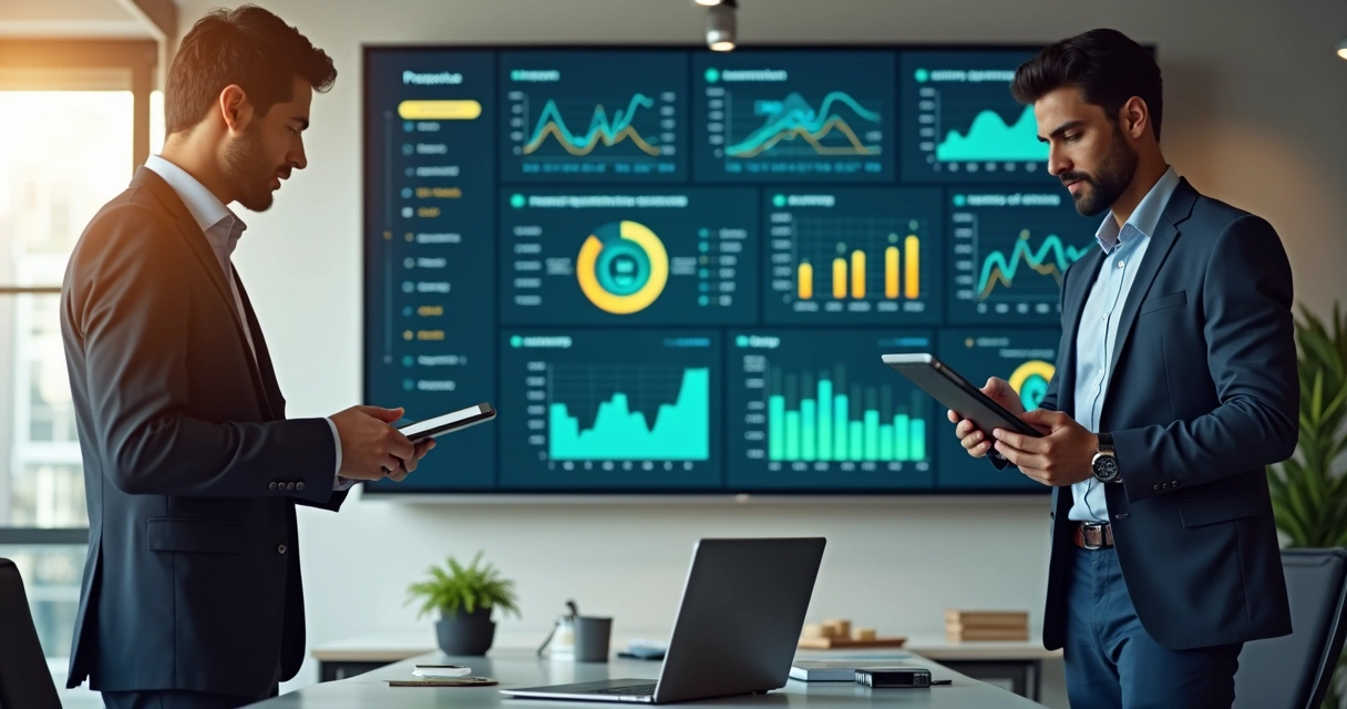 Painel de software de automação financeira com gráficos coloridos 
