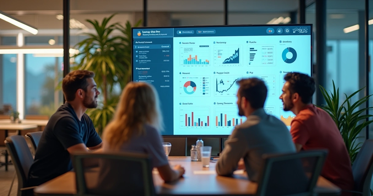 Equipe de startup trabalhando em sistema financeiro automatizado 