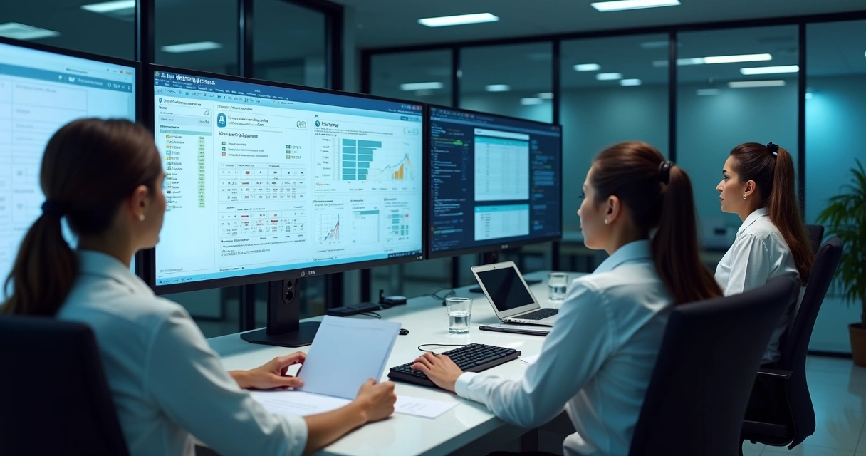 Equipe financeira usando automação para controle fiscal 