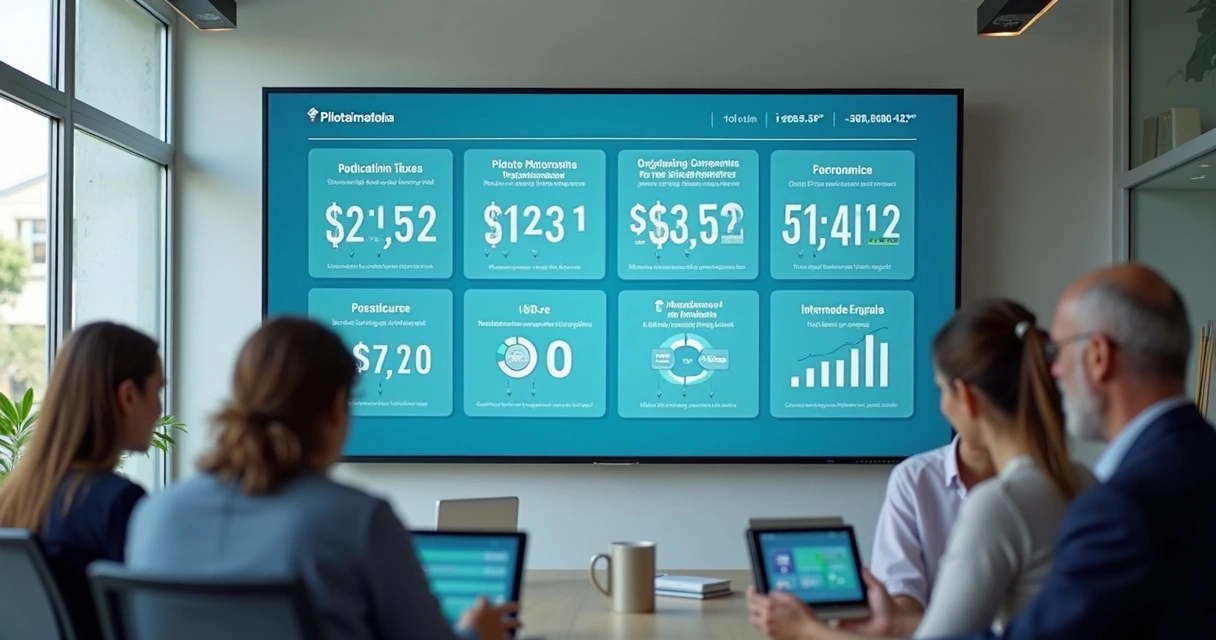 Painel digital mostrando automação fiscal em imóveis 