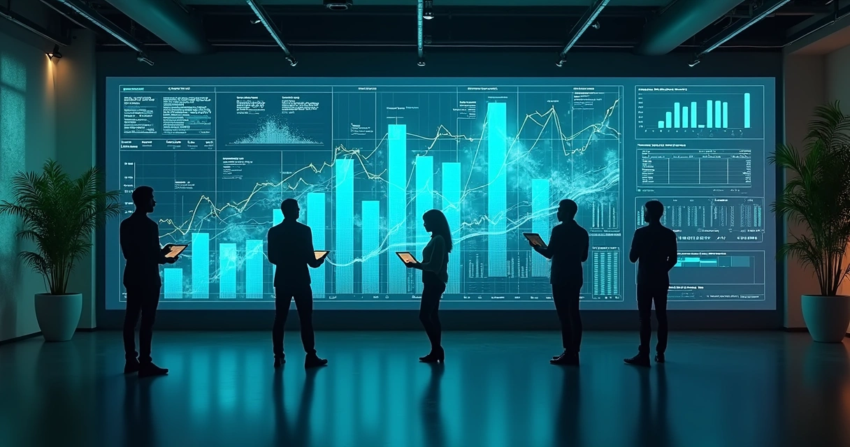 Painel digital com gráficos fiscais, inteligência artificial e dados tributários em destaque 