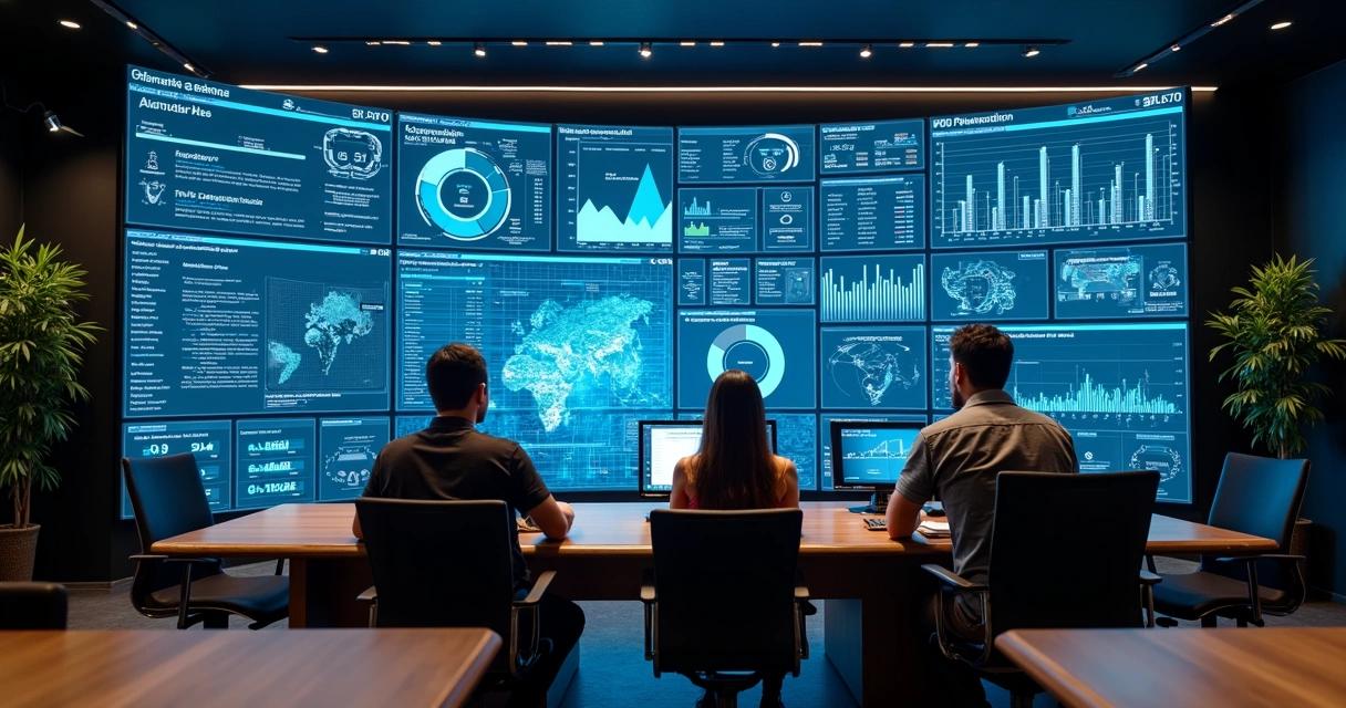 Automação fiscal com dados digitais e analistas monitorando processos 