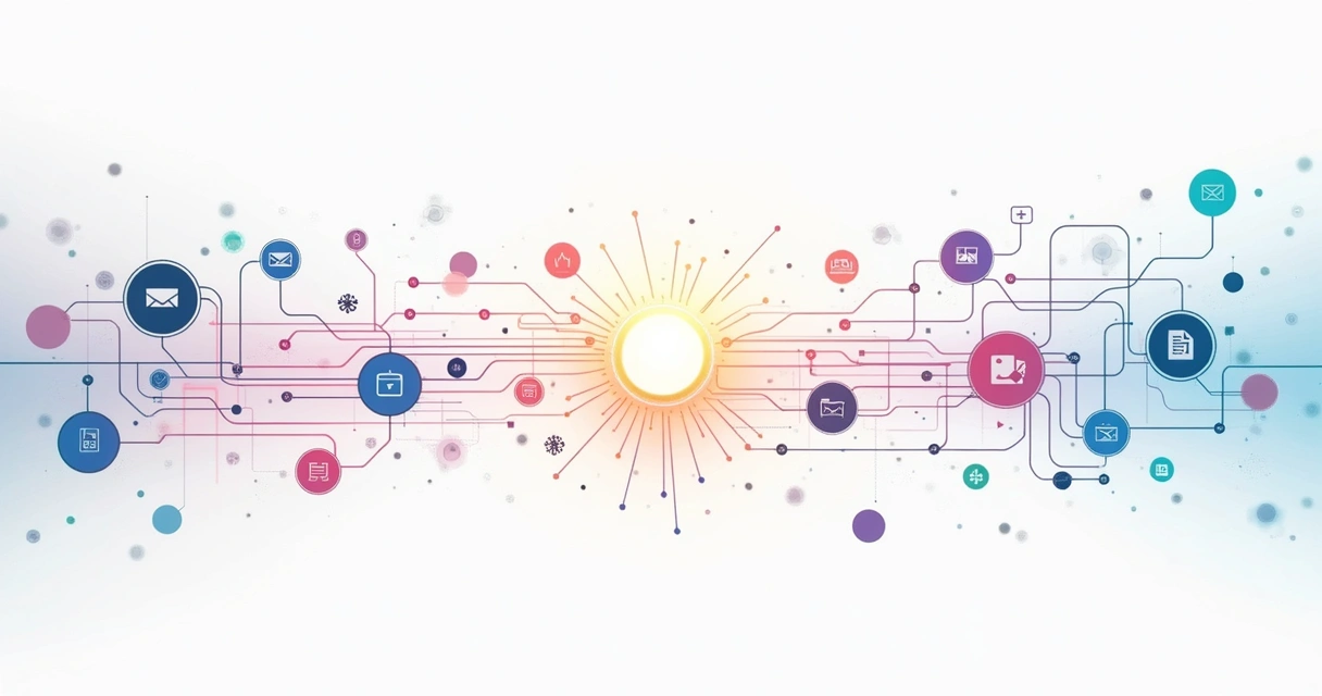 Fluxo visual de tarefas conectadas entre aplicativos digitais
