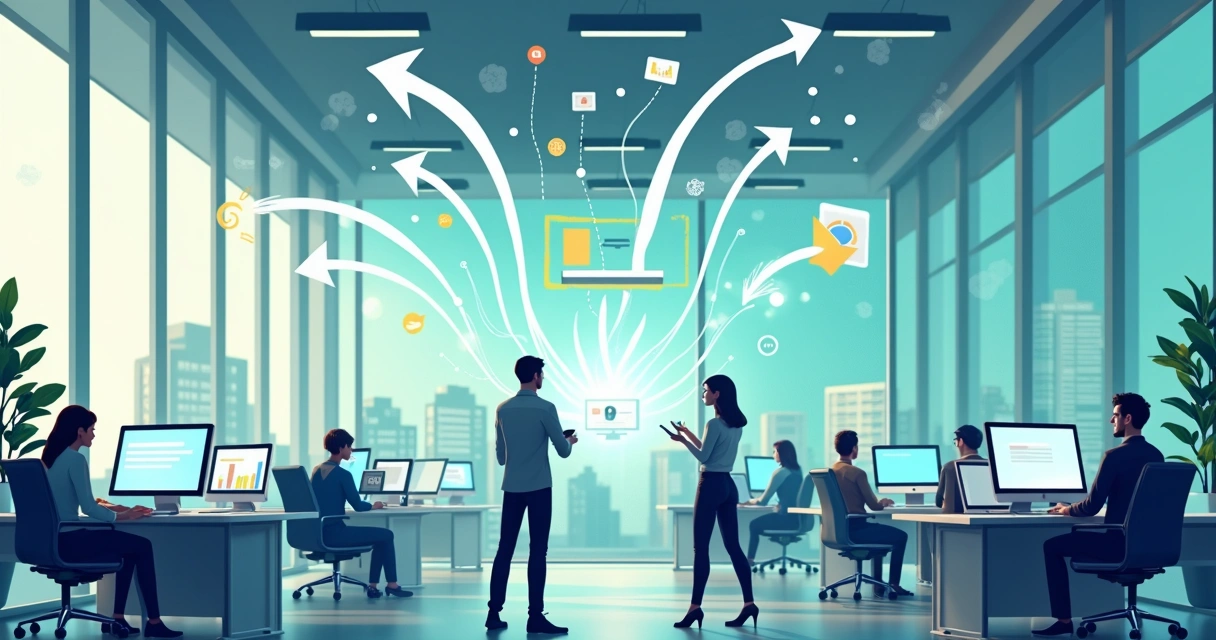 Ilustração de sistemas se conectando automaticamente no ambiente B2B 