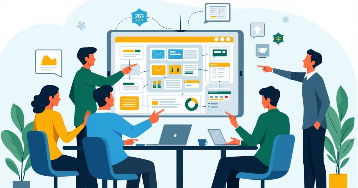 Equipe de marketing digital configurando integrações automáticas em dashboard 