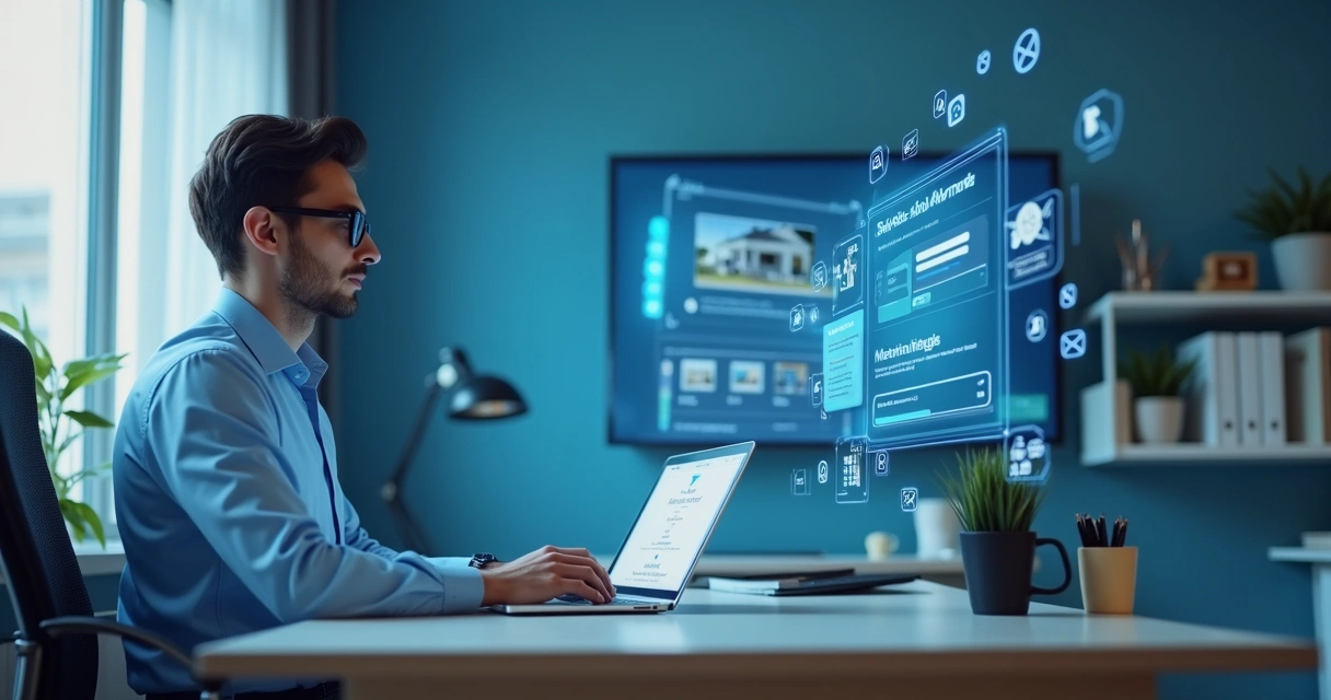 Corretor enviando mensagem automatizada por computador após visita ao imóvel 