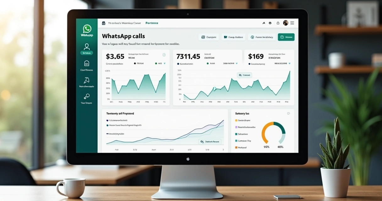 Dashboard com automação de follow-up via WhatsApp Call exibindo gráficos de vendas 