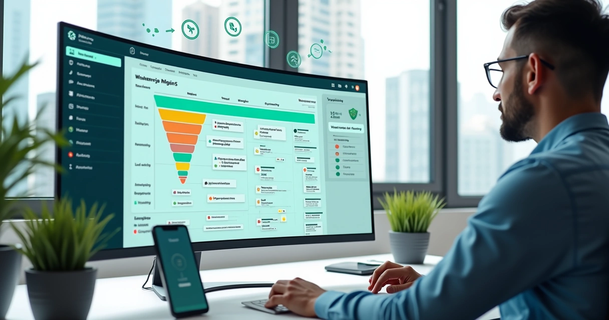 Dashboard com funil de vendas e automações qualificando leads no WhatsApp 