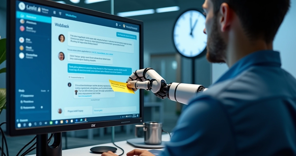 Visualização de chatbot em tela de computador em atendimento com IA