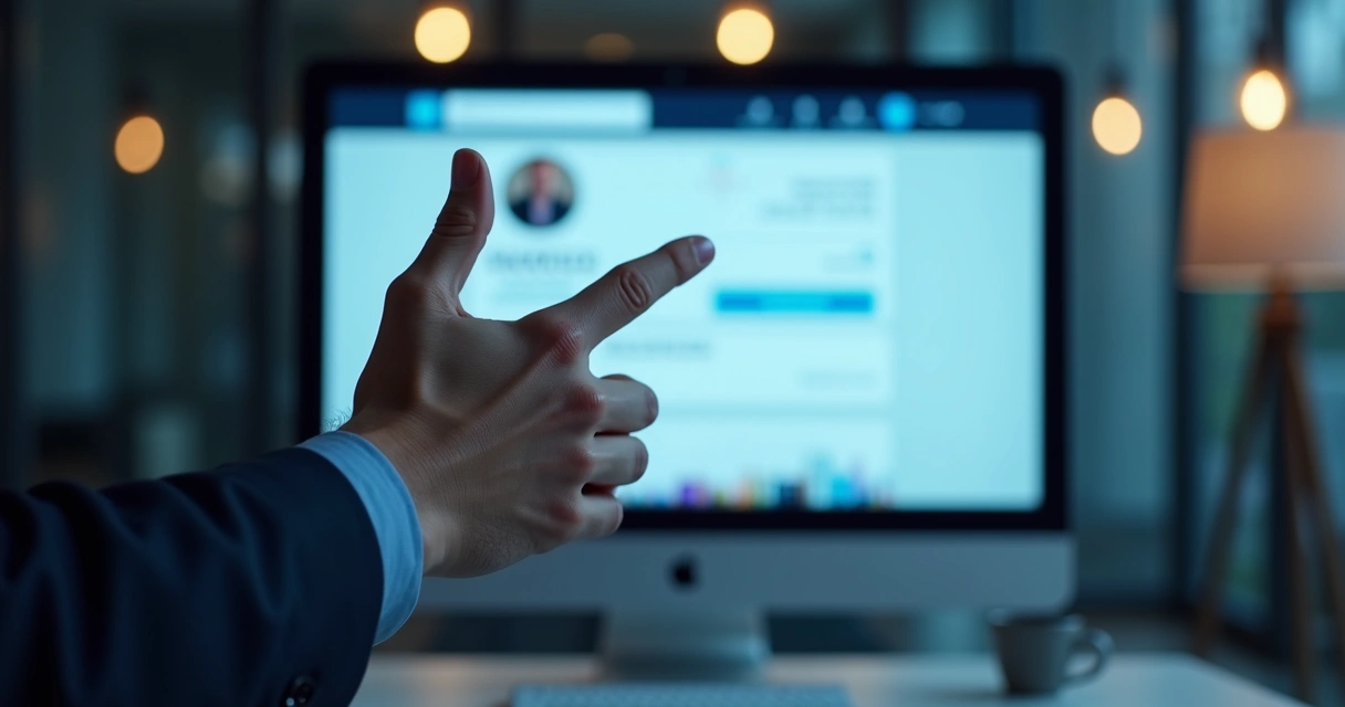 Homem apertando a mão de alguém digitalmente, tela do LinkedIn ao fundo