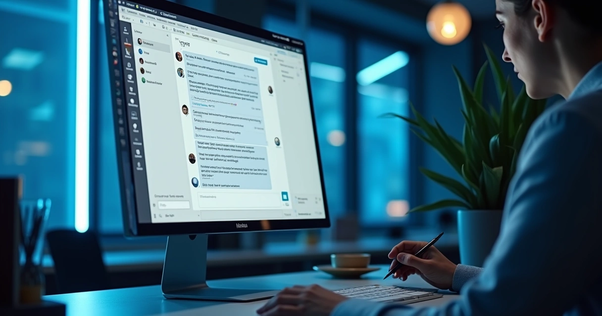 Mensagens automatizadas integradas de forma humanizada no LinkedIn, mostrando tela de bate-papo e ícones de automação. 