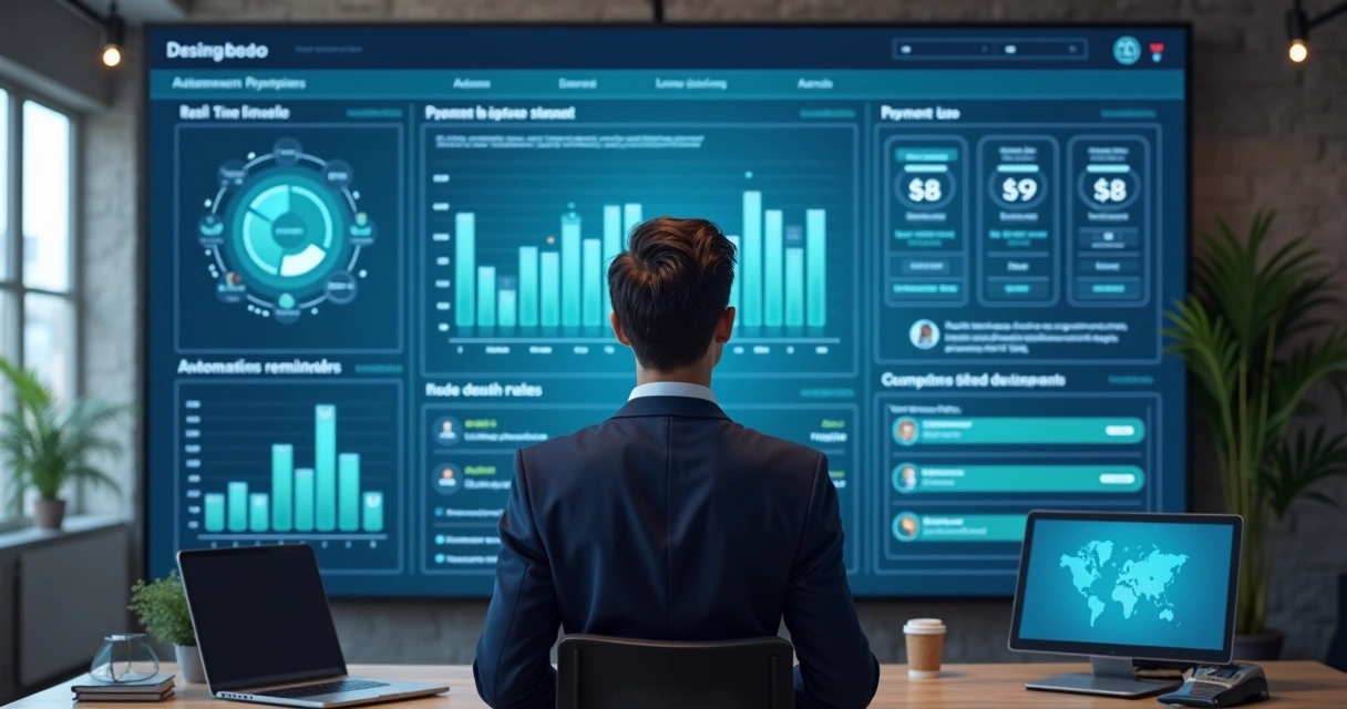 Homem confere dashboard financeiro digital 