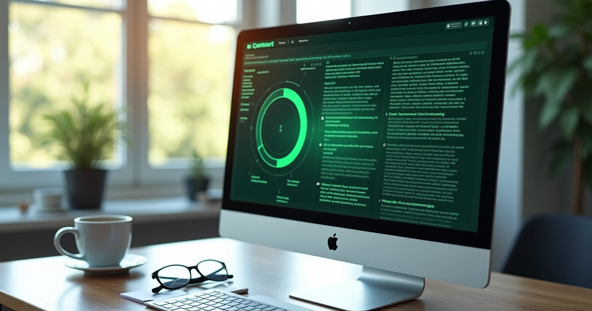 Computador mostrando análise de contrato por inteligência artificial 