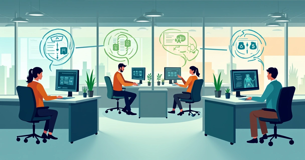 Automação corporativa com diferentes setores usando IA