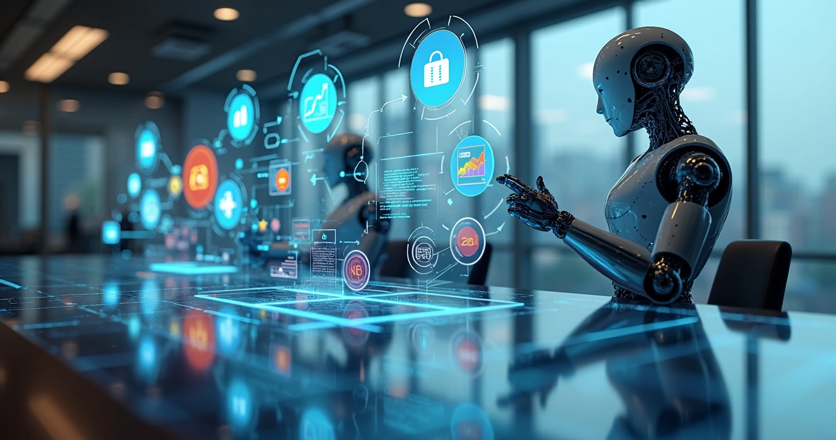 Processo automatizado com robôs digitais e gráficos 