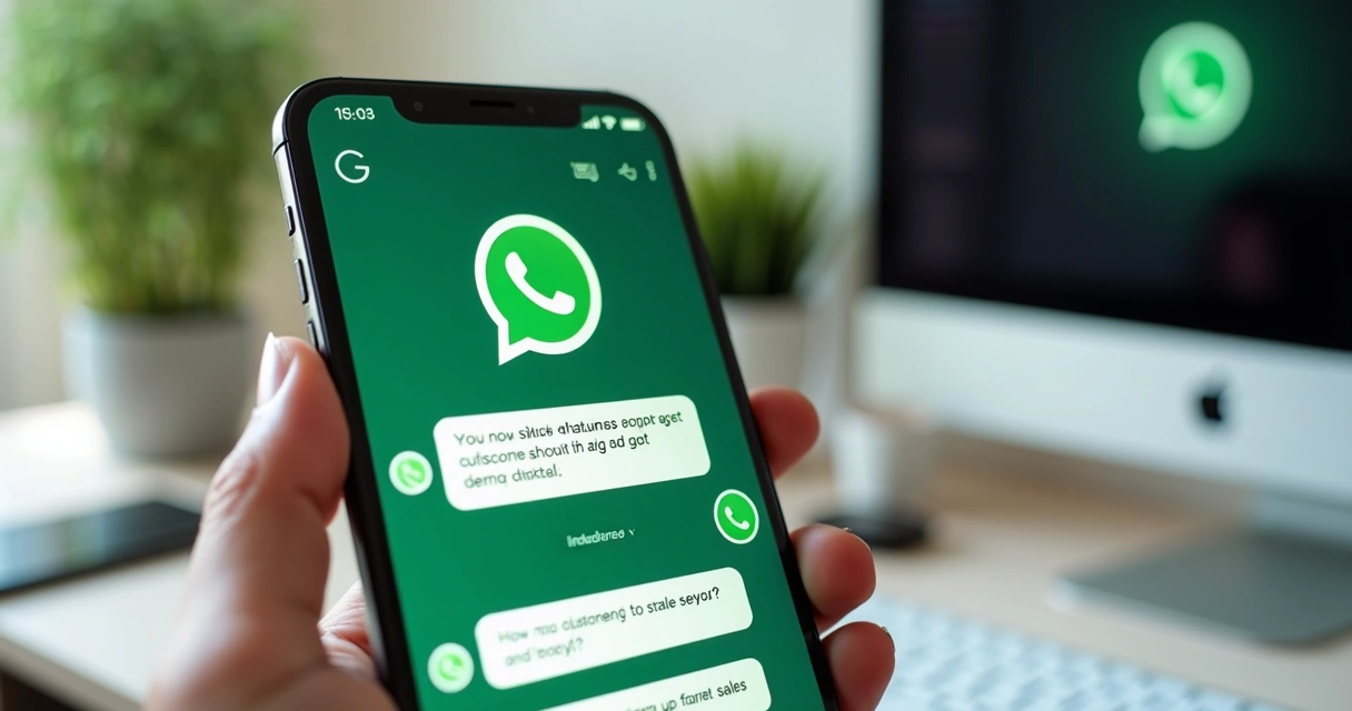 Tela de smartphone exibindo conversa automatizada com chatbot de IA no WhatsApp para atendimento e vendas 