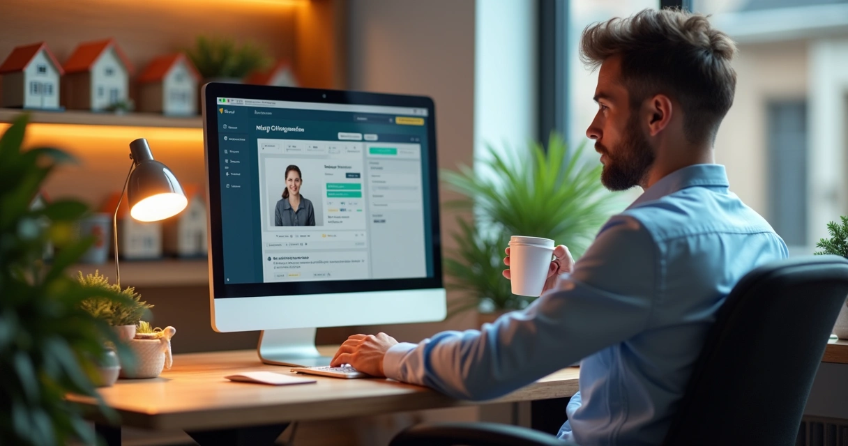 Corretor relaxando com café enquanto IA cuida do atendimento. 