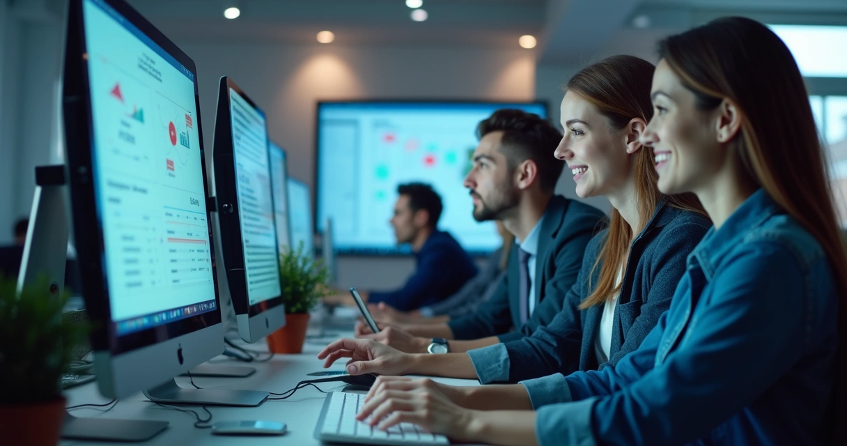 Equipe pequena operando sistemas automatizados