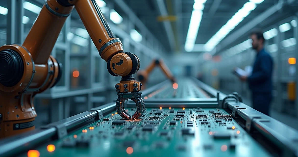 Robô colaborativo operando em linha automatizada 